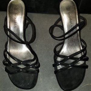 Black strappy backless heels